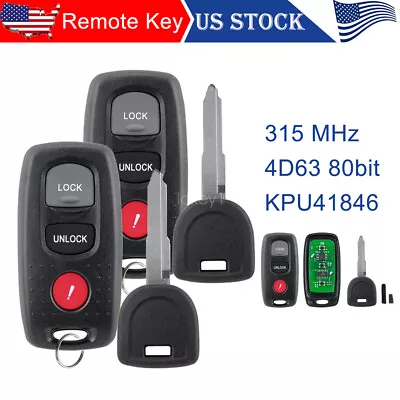 2 For 2004 2005 2006 Mazda 3 Remote Fob KPU41846 + Transponder Blank Key 4D63 • $29.99