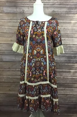 Matilda Jane Womens Make Believe Intermission Dress XS Brown Lace Rayon EUC K47 • £24.08