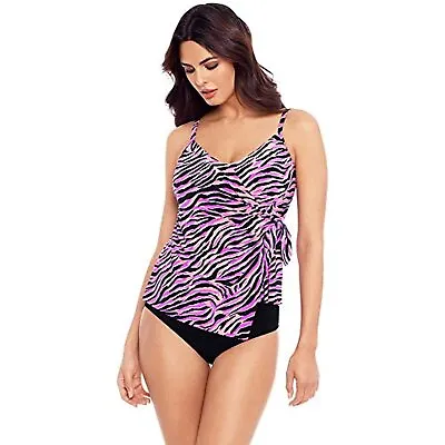 $122 Magicsuit Wild Life Carma V-Neck Soft Cup Asymmetrical Tankini Top Size 12 • $56.69