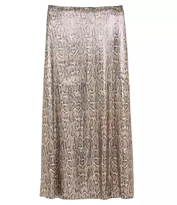 ZARA NWT Python Snake Sequin Midi Skirt Women's Size S Metallic Bronze Lined • $59.99