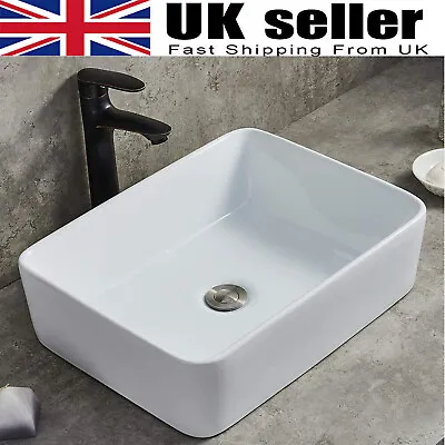 Bathroom Counter Top Ceramic Wash Basin Cloakroom Gloss Sink Rectangular White • £27.90
