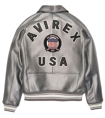 Mens Avirex Leather Real Cowhide Leather Bomber American Silver Leather Jacket • $40