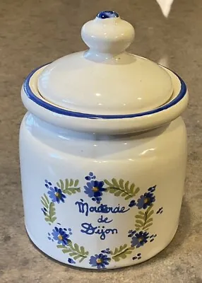 MOUTARDE DE TEMERAIRE :: 4” LIDDED DIGON MUSTARD POT “Blue Floral Spray” FRANCE • $29.99