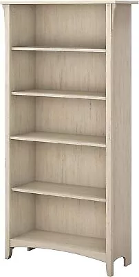 Bush Furniture Salinas Tall 5 Shelf Bookcase In Antique White | Distressed Style • $317.70