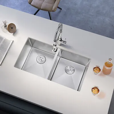 32  Double Bowl Undermount Nano Kitchen Sink 20 Gauge Stainless Steel Sink • $119