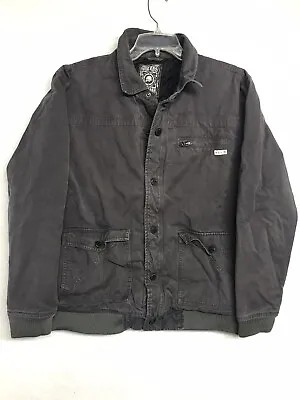 Metal Mulisha Jacket Mens L Large Grey Button Snap Quilted Lining Military • $39.99