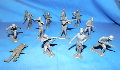 Vintage 1963 Marx Army WWII Gray German Soldiers12 FIGS 12 POSES 54MM LOT 1 • $22