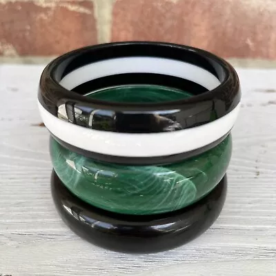 Vintage Plastic Bangle Bracelet Lot Three Mid Century Green Black • $24.95