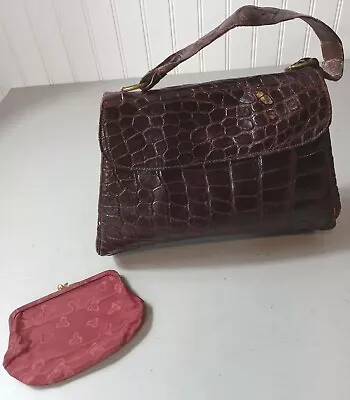 Antique Alligator Small Handbag 1940's Era Flap Snap W/change Purse  • $19.98