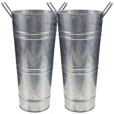 2pcs Vintage Bucket Vase Metal Vase Flower Buckets Galvanized Flower Bucket • $22.63