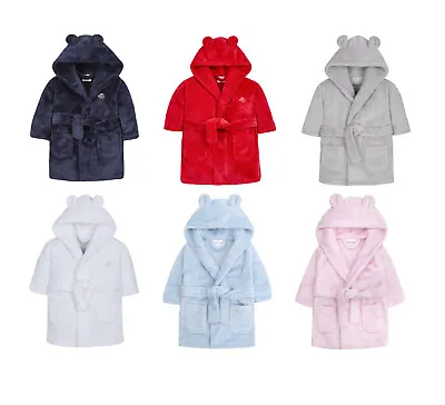 Baby Girls Boys Hooded Plain Fleece Dressing Gown / Snuggle Robe - Newborn Gift • £8.99