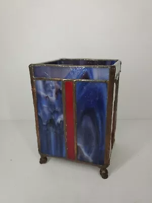 Slag Glass Copper Candle Holder Mosaic Mission Votive Arts Craft Red Blue VTG  • $35.99