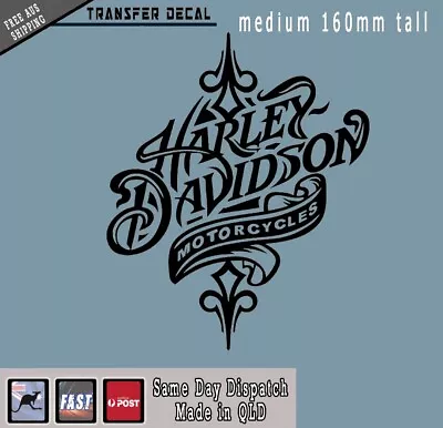 Harley Davidson Medium Flame Decal Stickers High Quality Matte Black 160mm Tall • $11.95