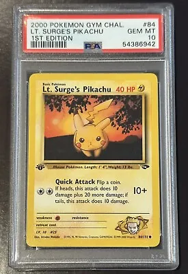 2000 PSA 10 1st Edition Lt Surge’s Pikachu 84/132 Pokemon Gym Challenge Pokémon • $66