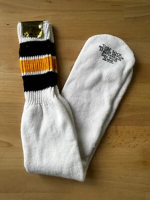 Vintage Shur Wear Tube Socks Sz 9 To 15 Yellow Black Stripe Boot Length 24” NOS • $39.95