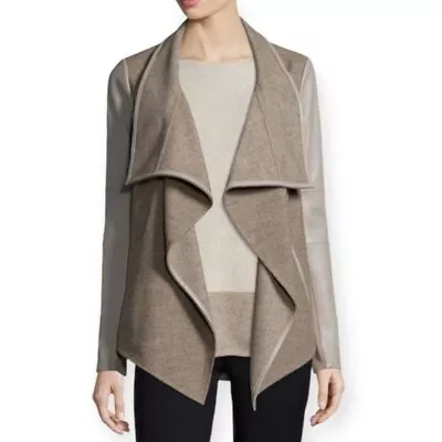 Vince Fawn Beige Mixed-Media Draped Jacket • $101.40