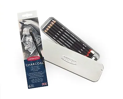 Derwent Charcoal Drawing Pencils Drawing & Writing Set Of 6 With Sharpener Li... • £12.67