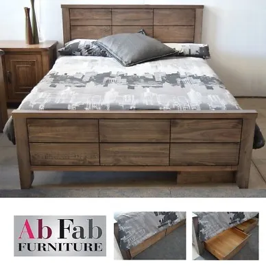 $625 • Buy Hunter Queen Timber Bed Frame With No Under Bed Storage Drawers In Smokey Ash