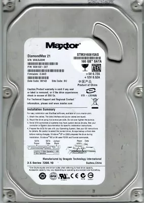 Maxtor STM3160815AS P/N: 9DS132-327 F/W: 3.AAD 160GB SU Seagate • £38.66