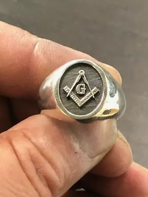 Masonic Oval Solid Men's Ring Sterling Silver 925 • $84