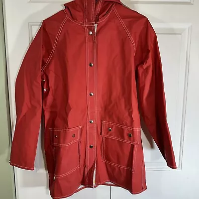 Charles River Apparel Red Classic Vinyl Medium Women’s Raincoat Vintage • $22