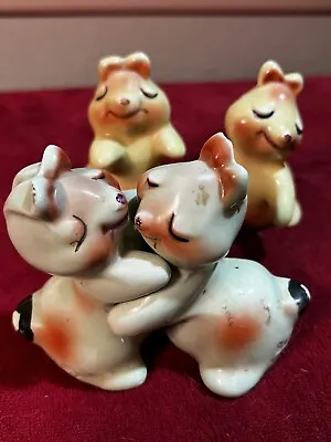 Vintage Lot Salt & Pepper Hug Bunny Rabbits Van Tellingen Figurines Shakers Sets • $12.50
