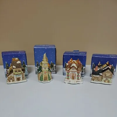 Set Of 4 Hand Painted Handcrafted Porcelain Bisque Miniature Old Town Village • $34.99