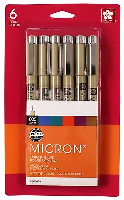 Pigma Micron Pens 005 .2mm 6/Pkg-Black Blue Green Red Purple & Brown • $18.25