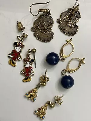 Vintage Minnie Mouse Drop Dangle Earrings Lot Santa Tree Pierced Earrings 4 Pair • $20.30