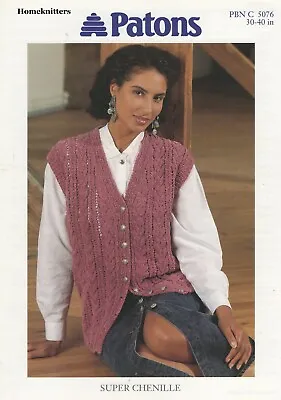 5076 Ladies Long Waistcoat In Super Chenille Knitting Pattern 30-40  • £2.85