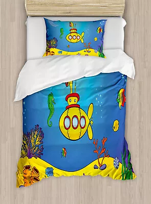 Yellow Submarine Duvet Cover Set With Pillow Shams Nautical Kids Print • £67.45