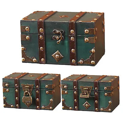 Large Treasure Chests Wooden Pirate Treasure Chests Storage Box With Lock • $21.24