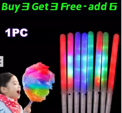 3+3 FREE Floss Cotton Candy LED Glow Sticks Light Flashing Colourful Marshmallow • £3.29