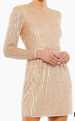 Mac Duggal 93625 Long Sleeve Sequin Mini Dress Nude Size 0 • $158.50