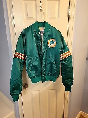 Vintage Miami Dolphins Starter Satin Bomber Jacket Size 1980's Large NFL • $89.99