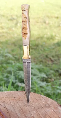 Double-Edged Damascus Steel Dagger Boot Knife Throwing Ram Horn Handle EDC -234 • $26.90