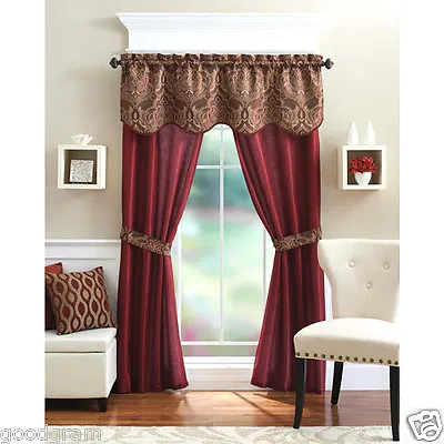 $18.99 • Buy Unique 5 Piece Complete Window Curtain Set With Tiebacks - Assorted Colors