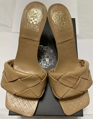 Vince Camuto Women's Brelanie Woven Strap Mule Heeled Beige Sandal Sz. 9.5 • $20