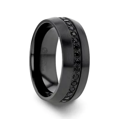 Black Titanium Men's Wedding Band With Black Sapphires - 8mm • $399.99