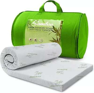 1 & 2 Inc New Bamboo Memory Foam Mattress Topper Soft Single Double King Pillow  • £53.95