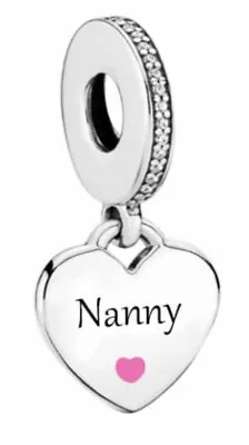 Nanny Heart Dangle Charm Genuine 💜 925 Sterling Silver Gift • £17.89