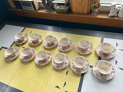 Set Of 12 Vintage Johnson Brothers Rose Chintz Pattern Cups And Saucers England • $49.99