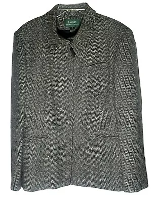 Women’s Lauren Ralph Lauren 100% Lambs Wool Coat Size 16 Grey Zip • £26.60