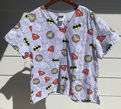 Justice League Womens Scrub Top XL Wonder Woman Bat Man Super Man • $13