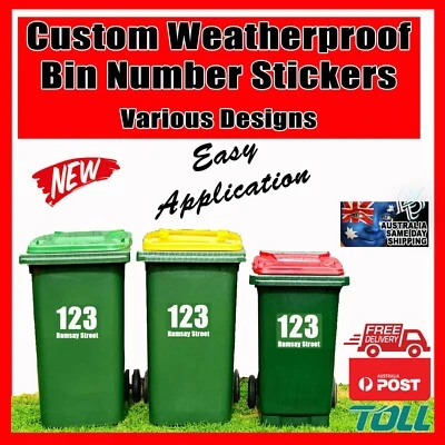 $4.75 • Buy Custom Bin Stickers Number Street Name Decal Wheelie Large Rubbish Sticker Big