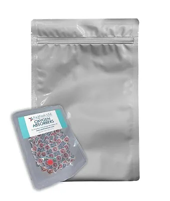 $32.99 • Buy PackFreshUSA 50 Pack Quart 5 Mil Seal-Top Mylar Bags + 300cc Oxygen Absorbers
