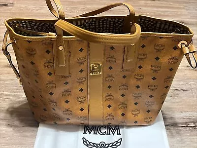 MCM  Reversible Liz Shopper Visetos Tote Purse Cognac W Bonus Bag • $299.99