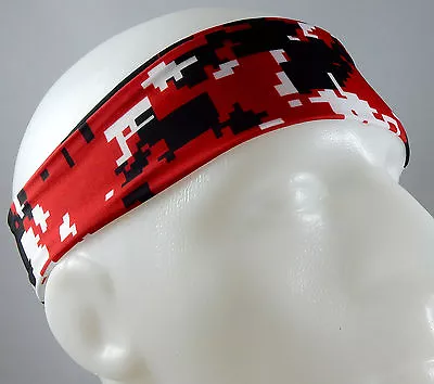 NEW! Super Soft Red Black White Digital Camo Headband Sports Running Workout • $8.99