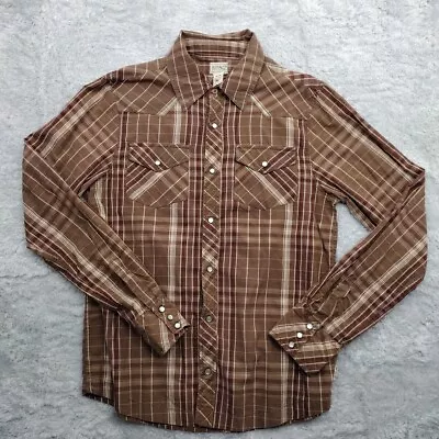 Buffalo David Bitton Shirt Mens Medium Button-Up Brown Plaid Molotov Embroidered • $15