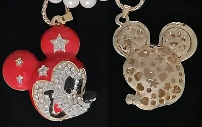 3D Betsey Johnson Gold Magic Mickey Mouse Head Crystals Red Enamel Necklace  • $22.99